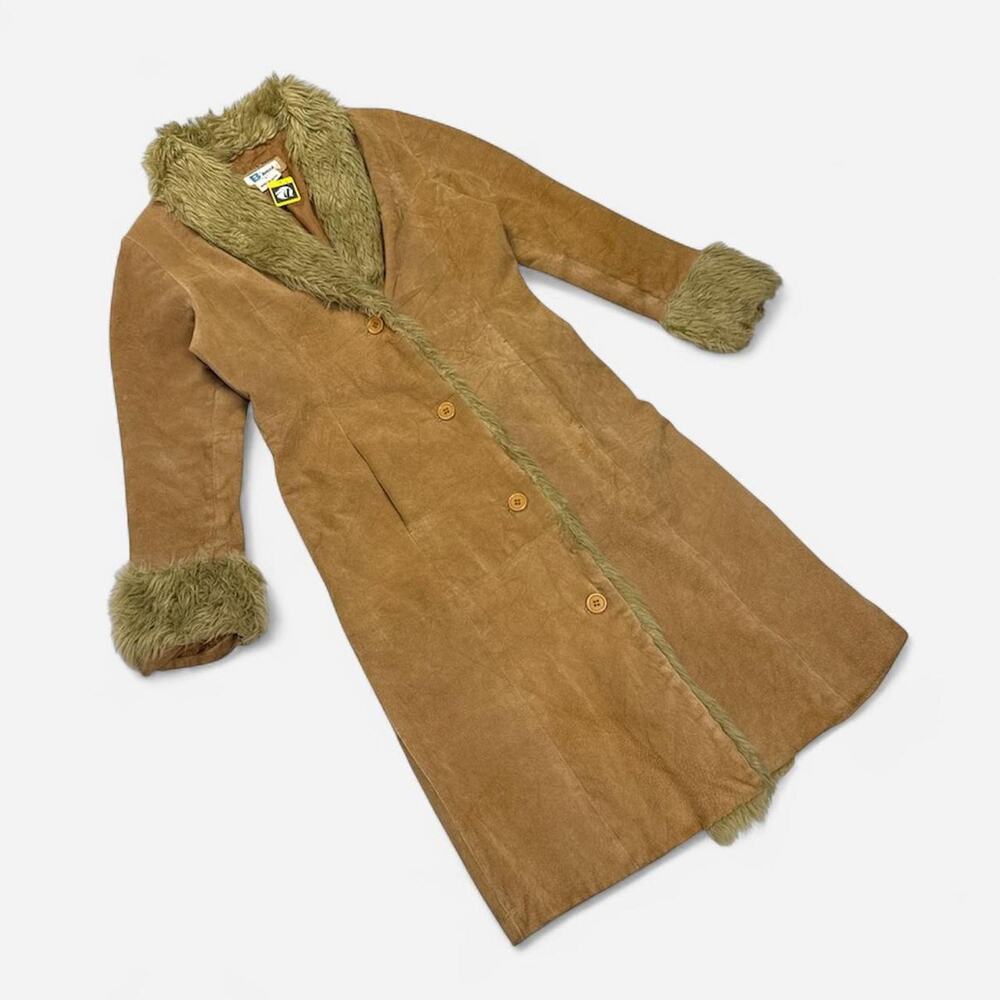 Suede afghan style trench bohemian penny lane trench coat y2k - size S, B Lucid